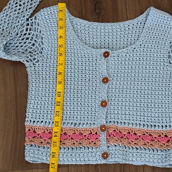 Hand Crochet Cropped Cardigan Sweater XS/S Coquette Cottagecore Boho Granny - Picture 6 of 7
